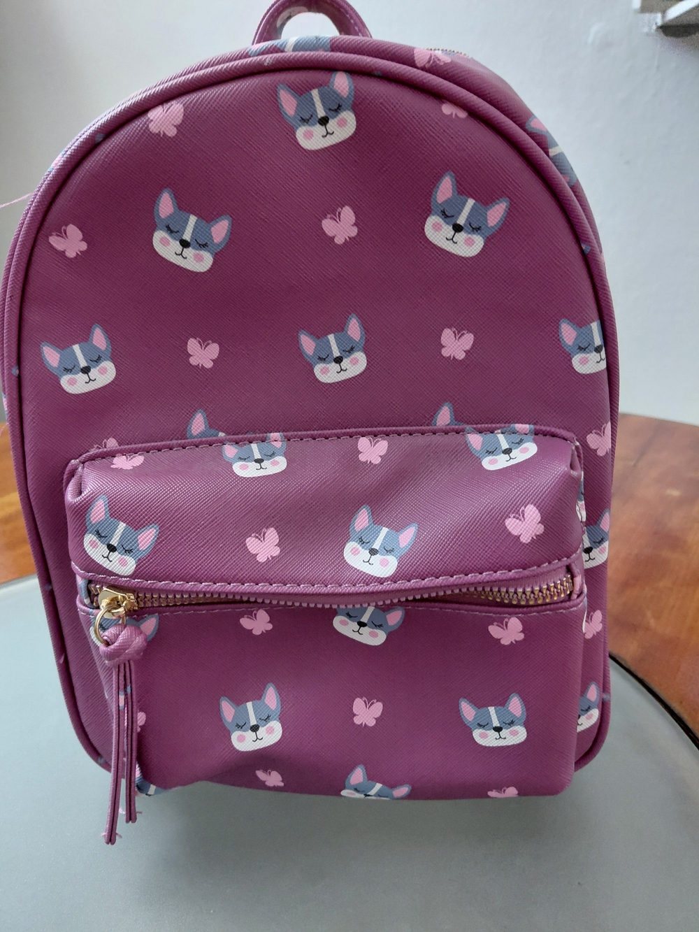 Under One Sky Plum Mini Backpack with Cat & Butterfly Print